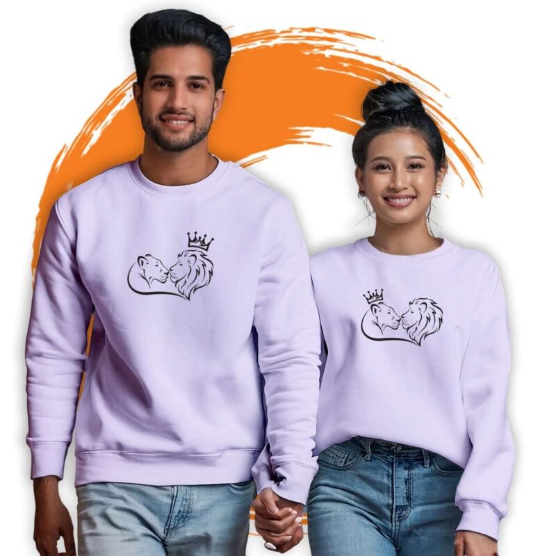 King & Queen Couple Sweatshirt – Regal Lion & Lioness Matching Set