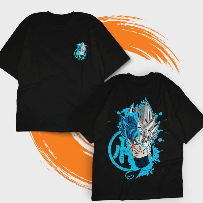 Ultra Fusion Goku Oversized Tshirt Unisex – Blue x Silver Form Split Design