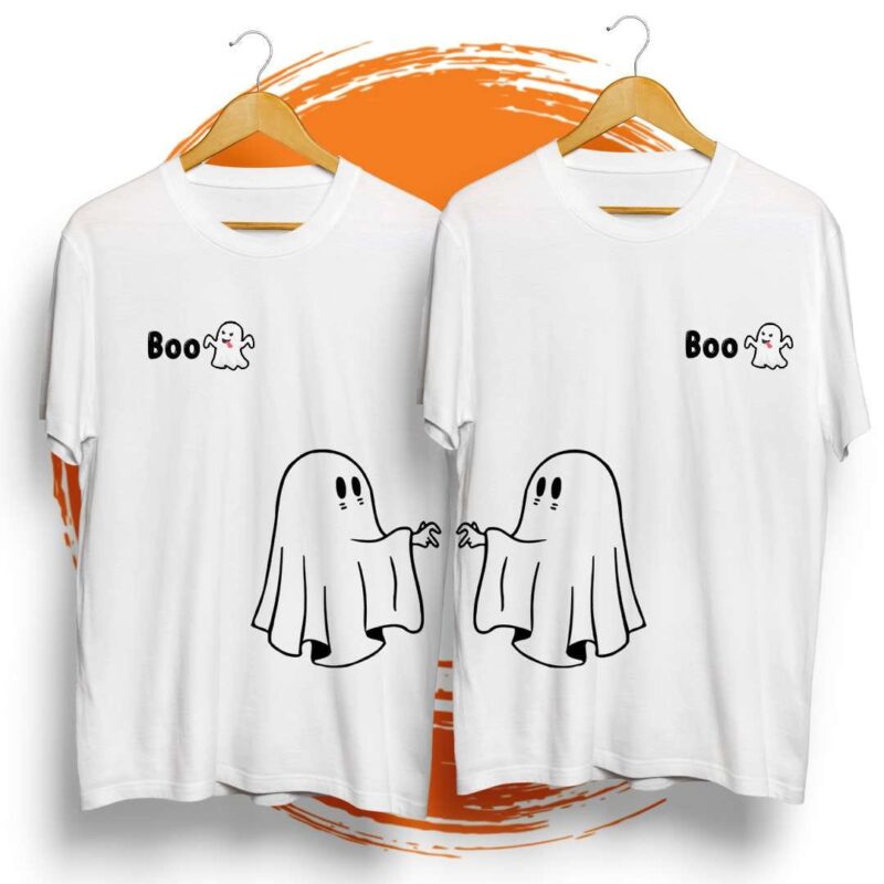Spooky Ghost Couple T-Shirts – Cute & Fun Halloween Matching Set