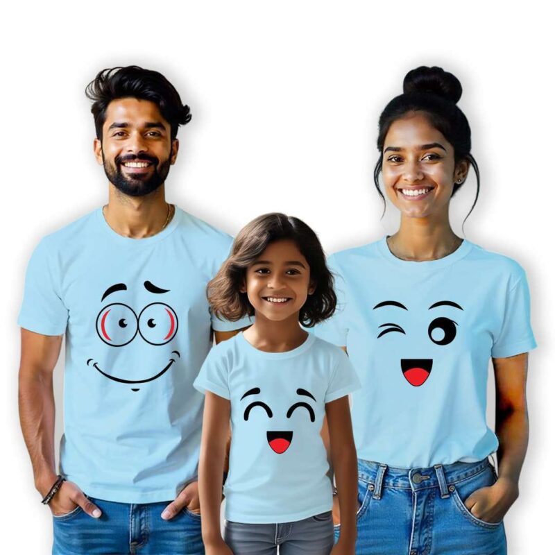 Emoji Expressions Family Unisex T-Shirt Set – Dad, Mom & Kid Matching Tees